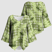 Lime Palaka Hawaii Cowboy Kimono Sleeve Blouse Puakenikeni Lei Paniolo Papale Seamless Vibes - Polynesian Pride