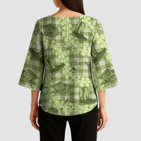 Lime Palaka Hawaii Cowboy Kimono Sleeve Blouse Puakenikeni Lei Paniolo Papale Seamless Vibes - Polynesian Pride