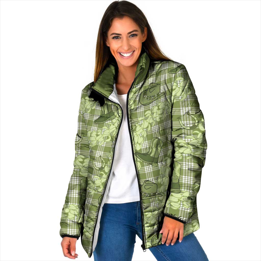 Lime Palaka Hawaii Cowboy Padded Jacket Puakenikeni Lei Paniolo Papale Seamless Vibes - Polynesian Pride