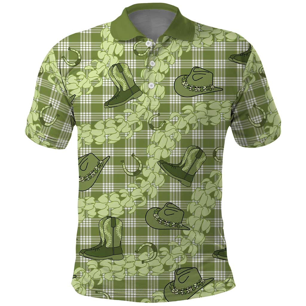 Lime Palaka Hawaii Cowboy Polo Shirt Puakenikeni Lei Paniolo Papale Seamless Vibes - Polynesian Pride