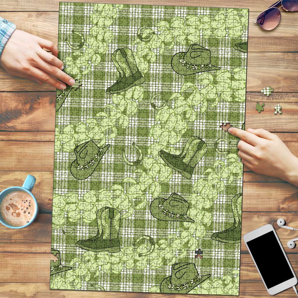 Lime Palaka Hawaii Cowboy Puzzle Puakenikeni Lei Paniolo Papale Seamless Vibes - Polynesian Pride