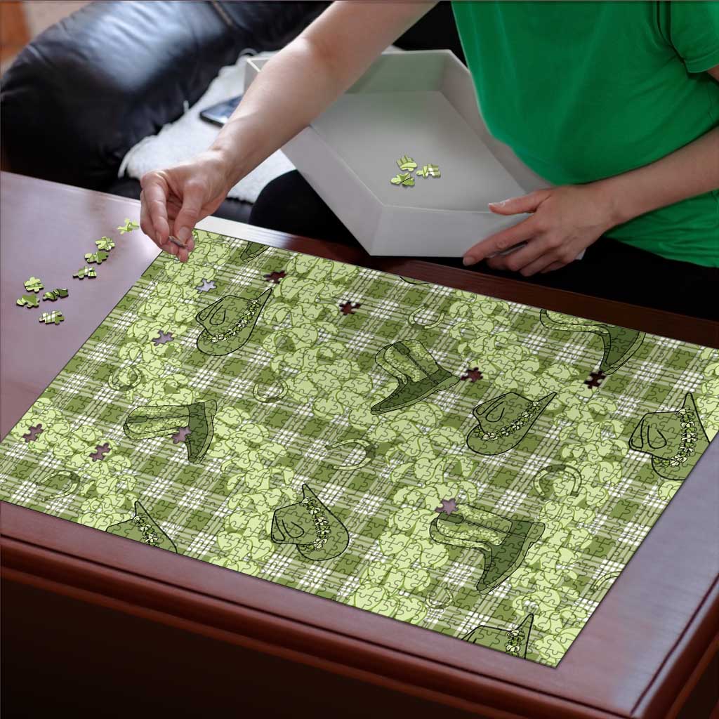 Lime Palaka Hawaii Cowboy Puzzle Puakenikeni Lei Paniolo Papale Seamless Vibes - Polynesian Pride