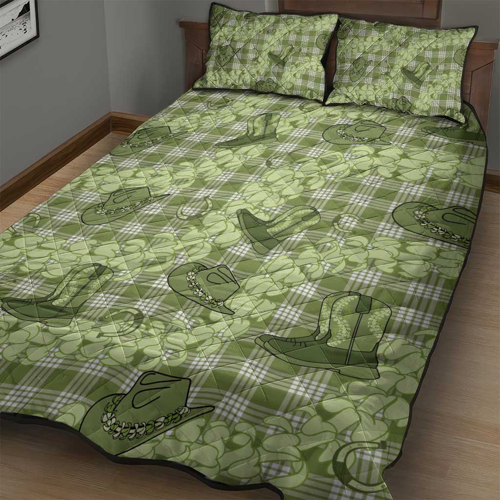 Lime Palaka Hawaii Cowboy Quilt Bed Set Puakenikeni Lei Paniolo Papale Seamless Vibes - Polynesian Pride