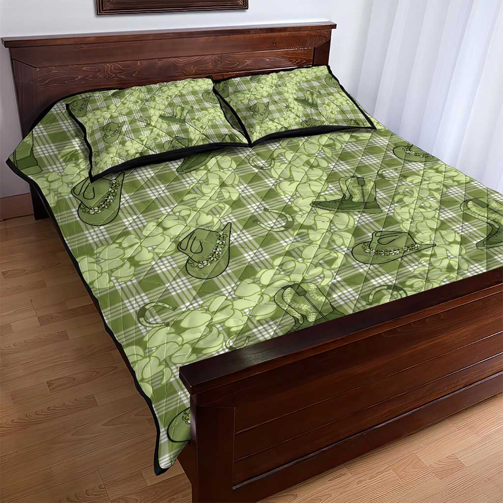 Lime Palaka Hawaii Cowboy Quilt Bed Set Puakenikeni Lei Paniolo Papale Seamless Vibes - Polynesian Pride