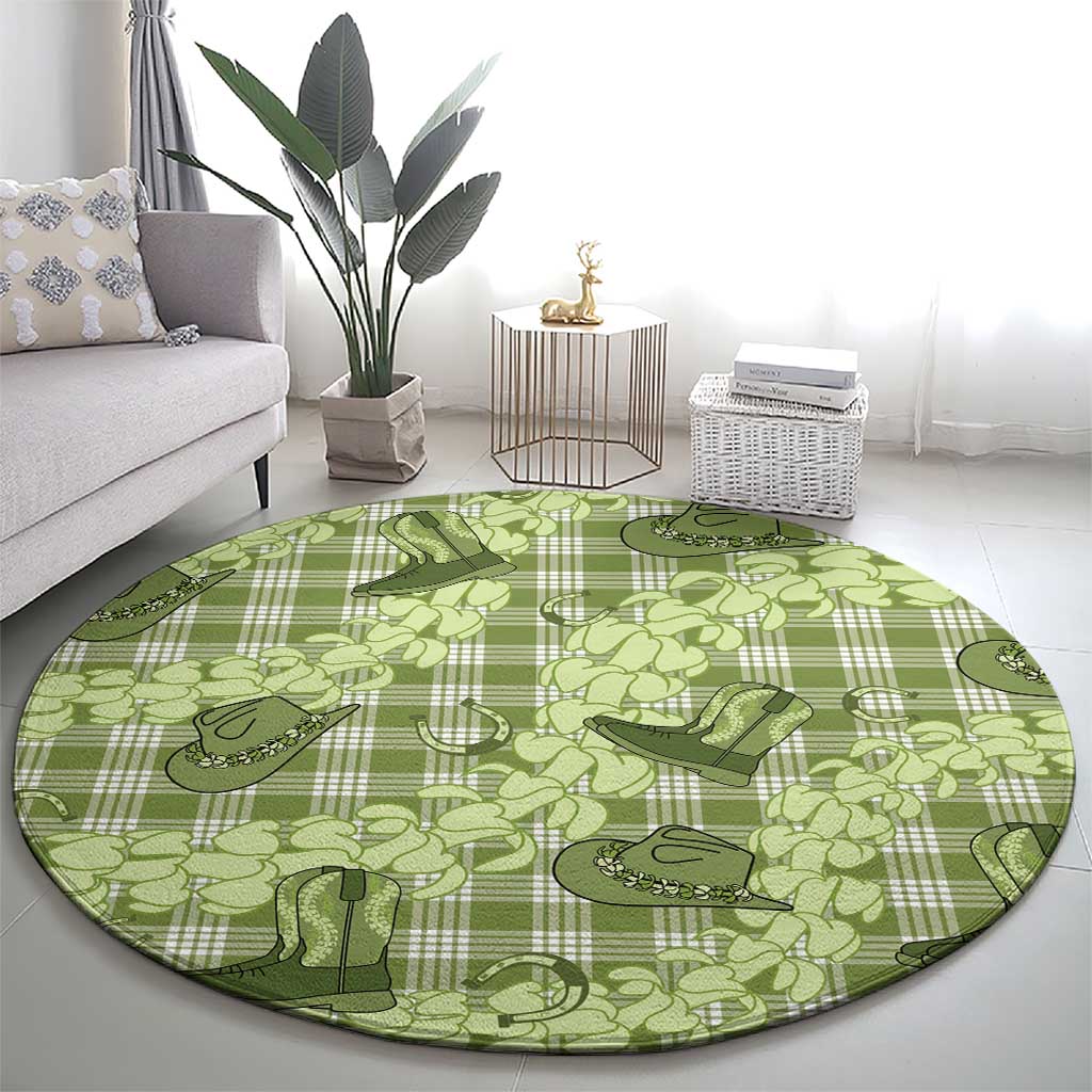 Lime Palaka Hawaii Cowboy Round Carpet Puakenikeni Lei Paniolo Papale Seamless Vibes - Polynesian Pride