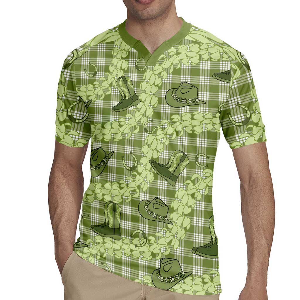Lime Palaka Hawaii Cowboy Rugby Jersey Puakenikeni Lei Paniolo Papale Seamless Vibes - Polynesian Pride