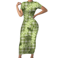 Lime Palaka Hawaii Cowboy Short Sleeve Bodycon Dress Puakenikeni Lei Paniolo Papale Seamless Vibes LT14 Long Dress Lime - Polynesian Pride