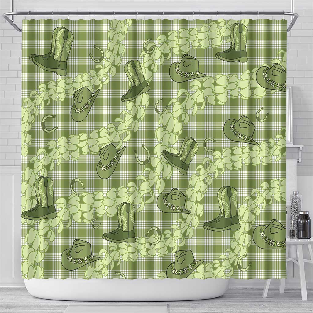 Lime Palaka Hawaii Cowboy Shower Curtain Puakenikeni Lei Paniolo Papale Seamless Vibes - Polynesian Pride
