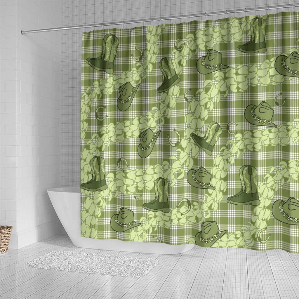 Lime Palaka Hawaii Cowboy Shower Curtain Puakenikeni Lei Paniolo Papale Seamless Vibes - Polynesian Pride