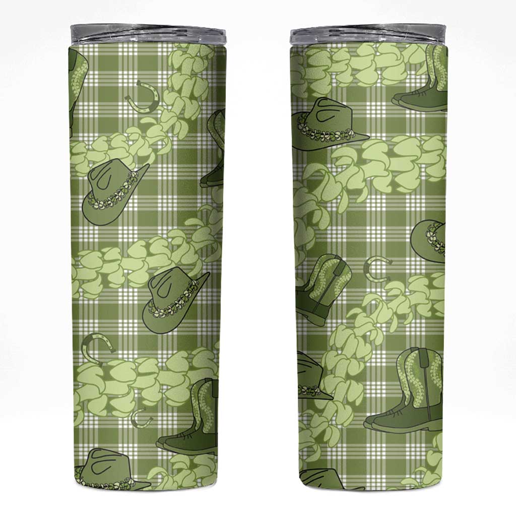 Lime Palaka Hawaii Cowboy Skinny Tumbler Puakenikeni Lei Paniolo Papale Seamless Vibes - Polynesian Pride
