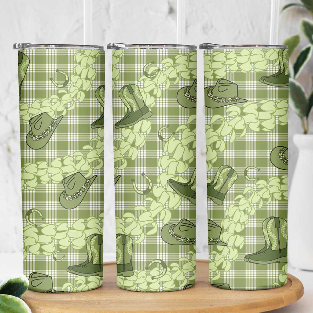Lime Palaka Hawaii Cowboy Skinny Tumbler Puakenikeni Lei Paniolo Papale Seamless Vibes - Polynesian Pride