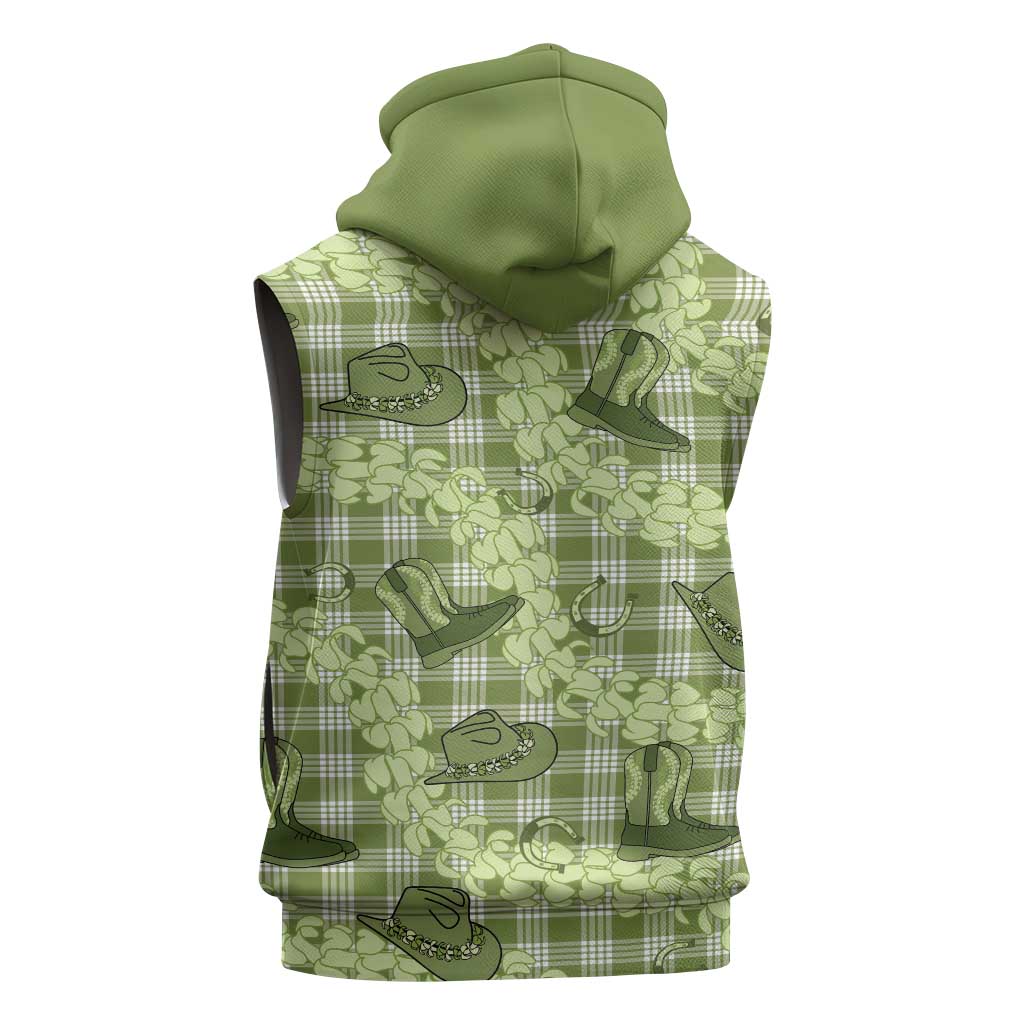 Lime Palaka Hawaii Cowboy Sleeveless Hoodie Puakenikeni Lei Paniolo Papale Seamless Vibes - Polynesian Pride