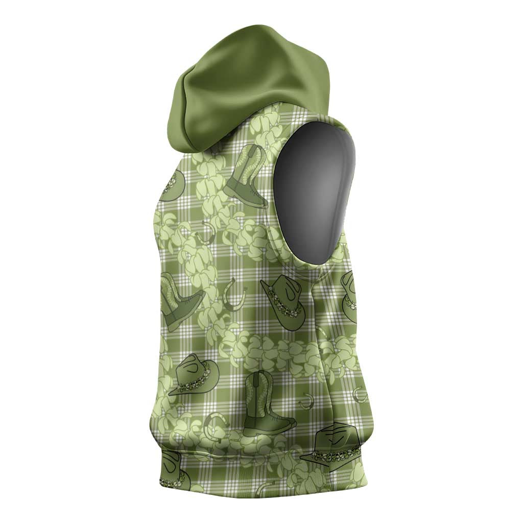 Lime Palaka Hawaii Cowboy Sleeveless Hoodie Puakenikeni Lei Paniolo Papale Seamless Vibes - Polynesian Pride