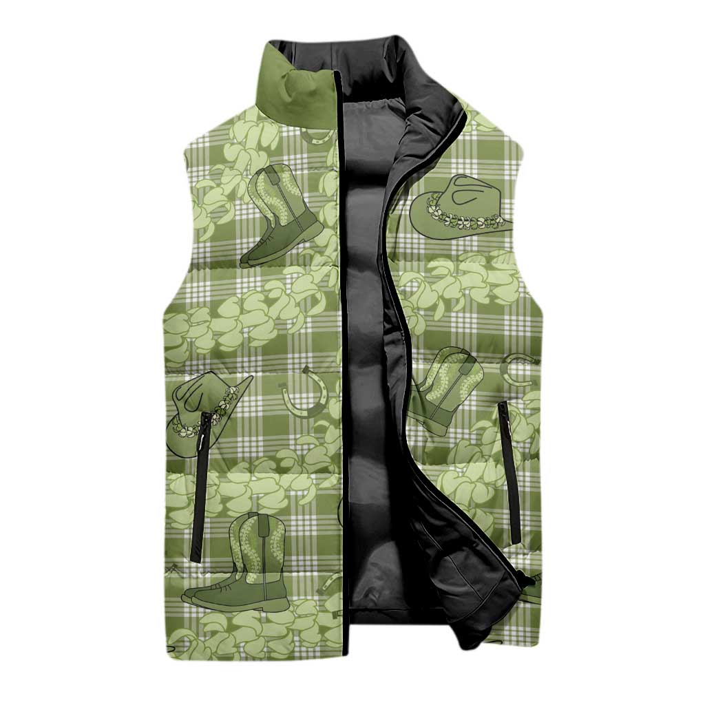 Lime Palaka Hawaii Cowboy Sleeveless Puffer Jacket Puakenikeni Lei Paniolo Papale Seamless Vibes - Polynesian Pride
