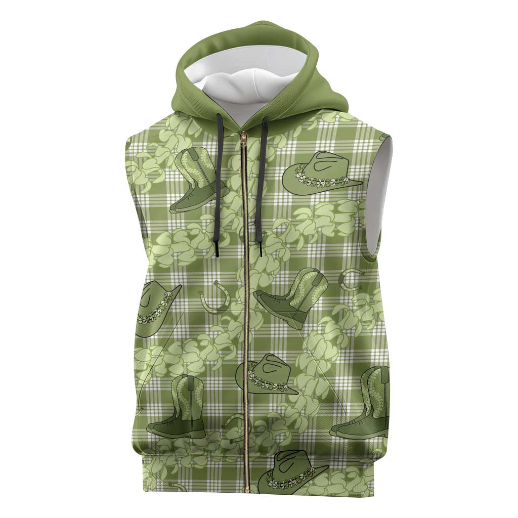 Lime Palaka Hawaii Cowboy Sleeveless Zip Hoodie Puakenikeni Lei Paniolo Papale Seamless Vibes - Polynesian Pride