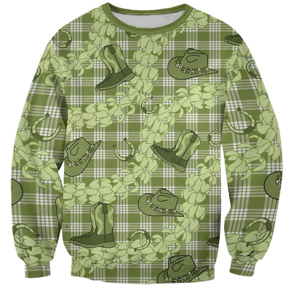Lime Palaka Hawaii Cowboy Sweatshirt Puakenikeni Lei Paniolo Papale Seamless Vibes - Polynesian Pride