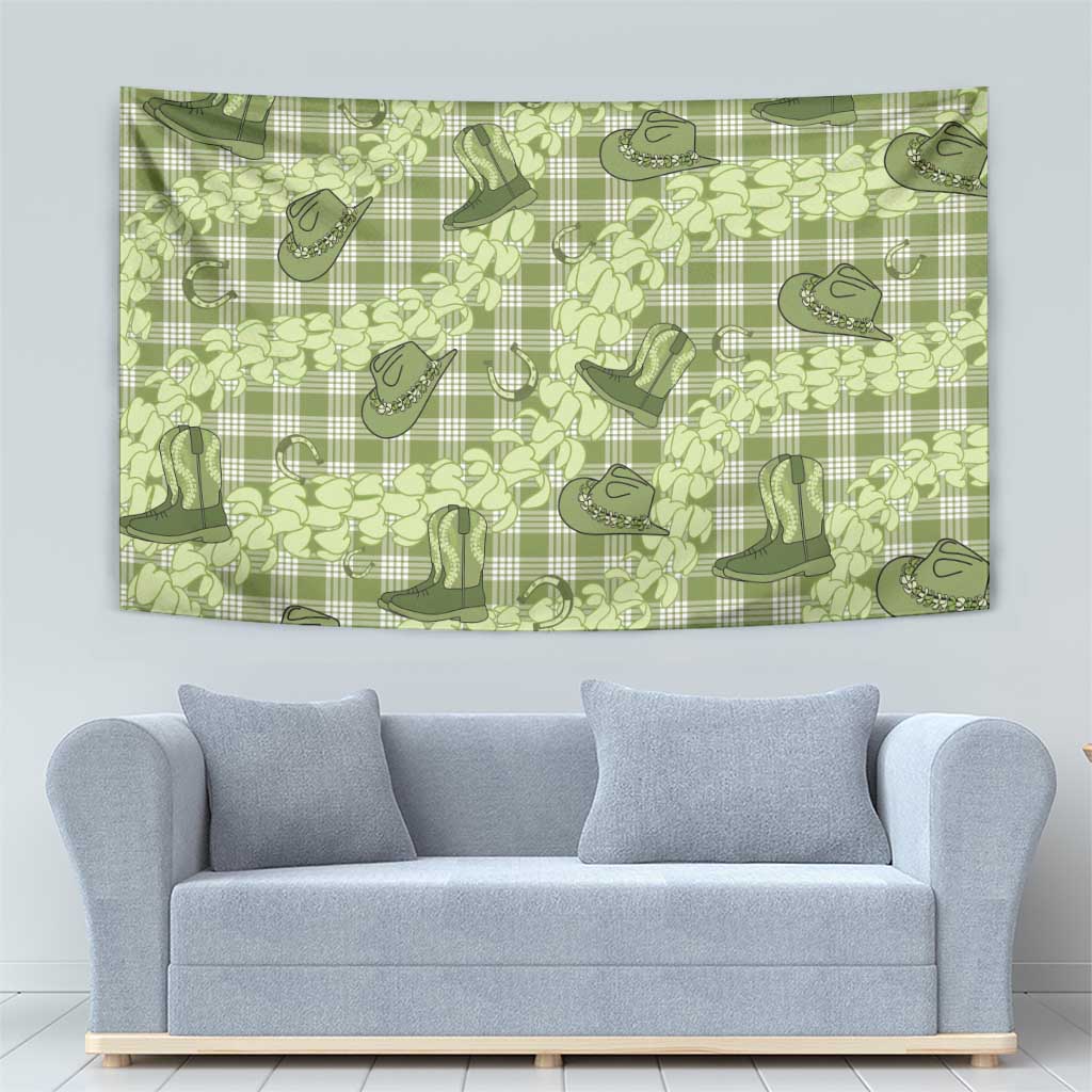 Lime Palaka Hawaii Cowboy Tapestry Puakenikeni Lei Paniolo Papale Seamless Vibes - Polynesian Pride