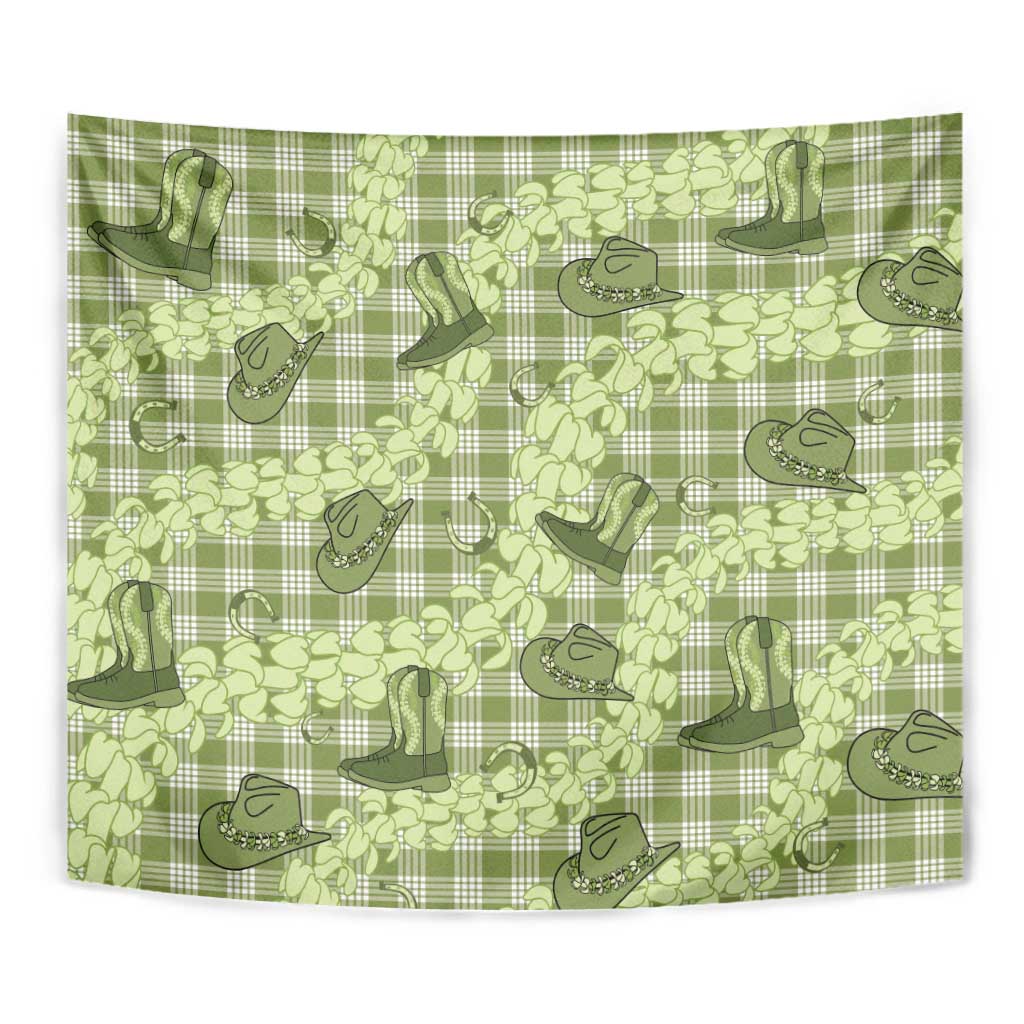 Lime Palaka Hawaii Cowboy Tapestry Puakenikeni Lei Paniolo Papale Seamless Vibes - Polynesian Pride