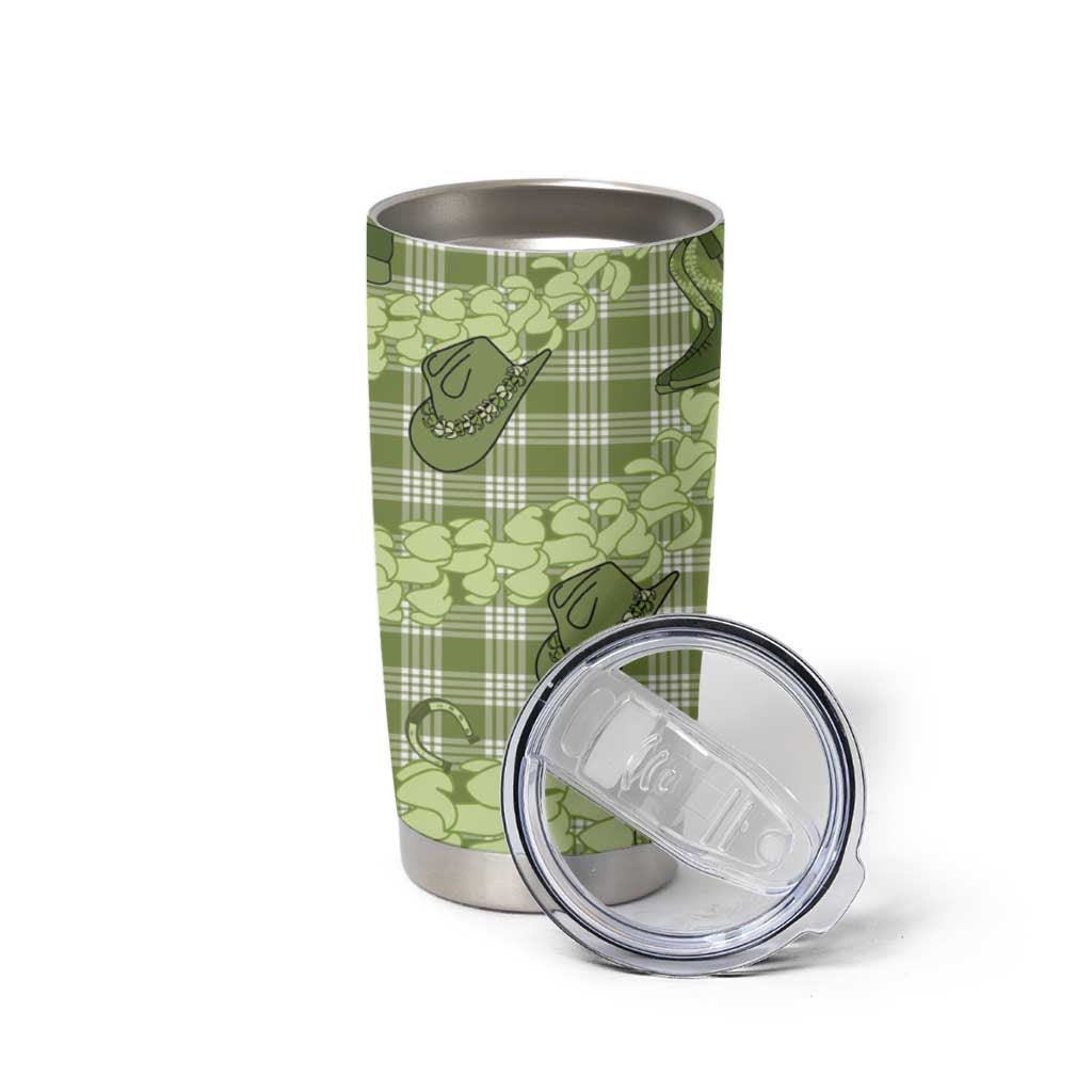 Lime Palaka Hawaii Cowboy Tumbler Cup Puakenikeni Lei Paniolo Papale Seamless Vibes - Polynesian Pride