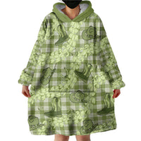 Lime Palaka Hawaii Cowboy Wearable Blanket Hoodie Puakenikeni Lei Paniolo Papale Seamless Vibes - Polynesian Pride