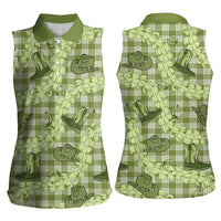 Lime Palaka Hawaii Cowboy Women Sleeveless Polo Shirt Puakenikeni Lei Paniolo Papale Seamless Vibes - Polynesian Pride
