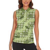 Lime Palaka Hawaii Cowboy Women Sleeveless Polo Shirt Puakenikeni Lei Paniolo Papale Seamless Vibes - Polynesian Pride