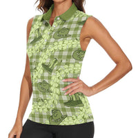 Lime Palaka Hawaii Cowboy Women Sleeveless Polo Shirt Puakenikeni Lei Paniolo Papale Seamless Vibes - Polynesian Pride