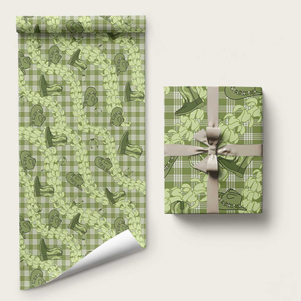 Lime Palaka Hawaii Cowboy Wrapping Paper Puakenikeni Lei Paniolo Papale Seamless Vibes - Polynesian Pride