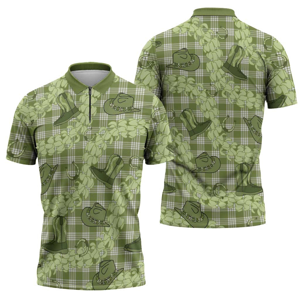 Lime Palaka Hawaii Cowboy Zipper Polo Shirt Puakenikeni Lei Paniolo Papale Seamless Vibes - Polynesian Pride