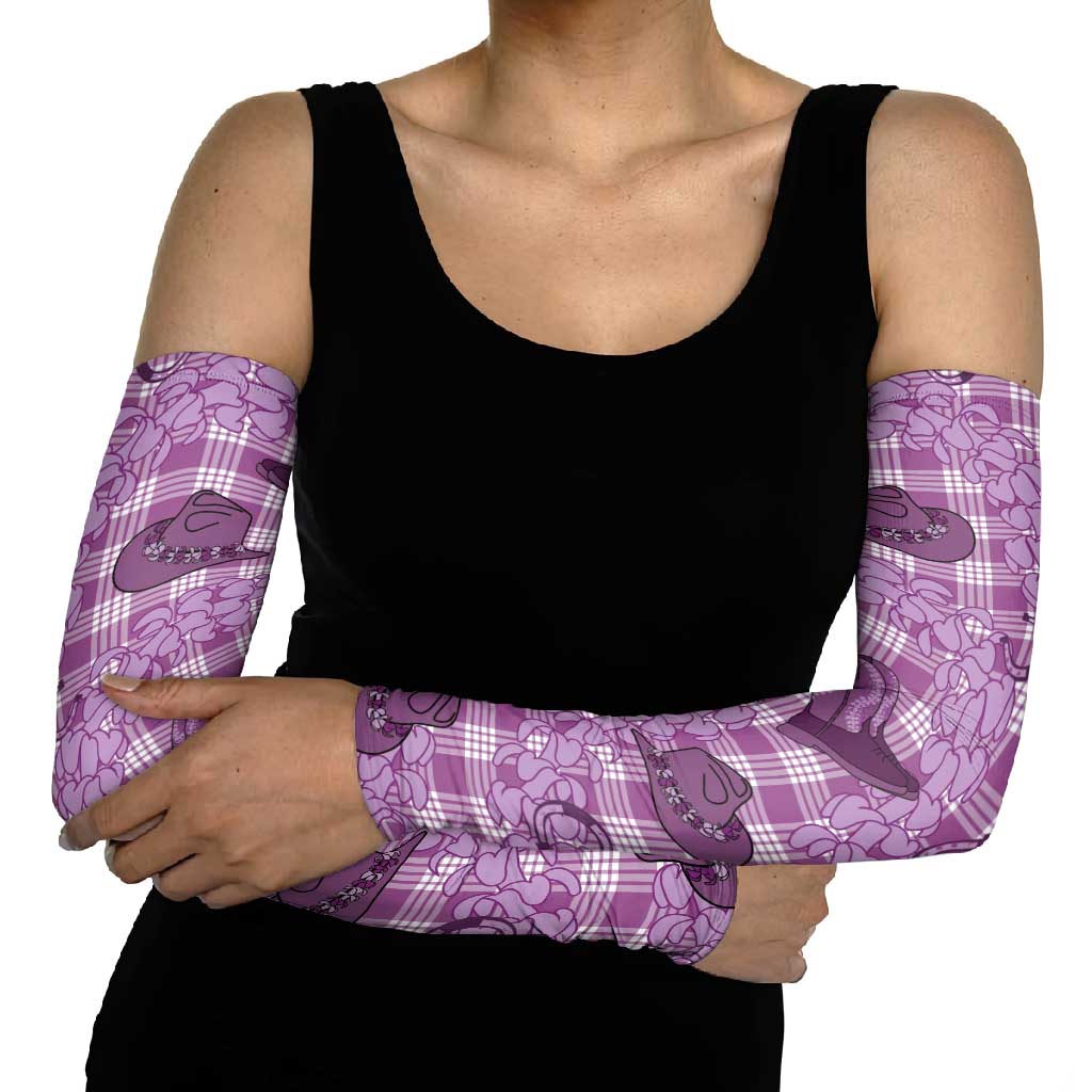 Purple Palaka Hawaii Cowboy Arm Sleeves Puakenikeni Lei Paniolo Papale Seamless Vibes - Polynesian Pride