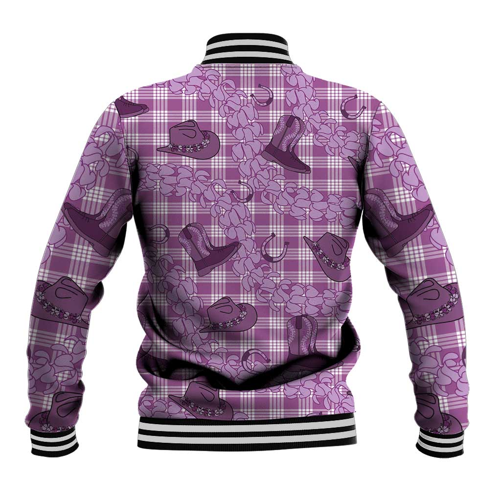 Purple Palaka Hawaii Cowboy Baseball Jacket Puakenikeni Lei Paniolo Papale Seamless Vibes - Polynesian Pride