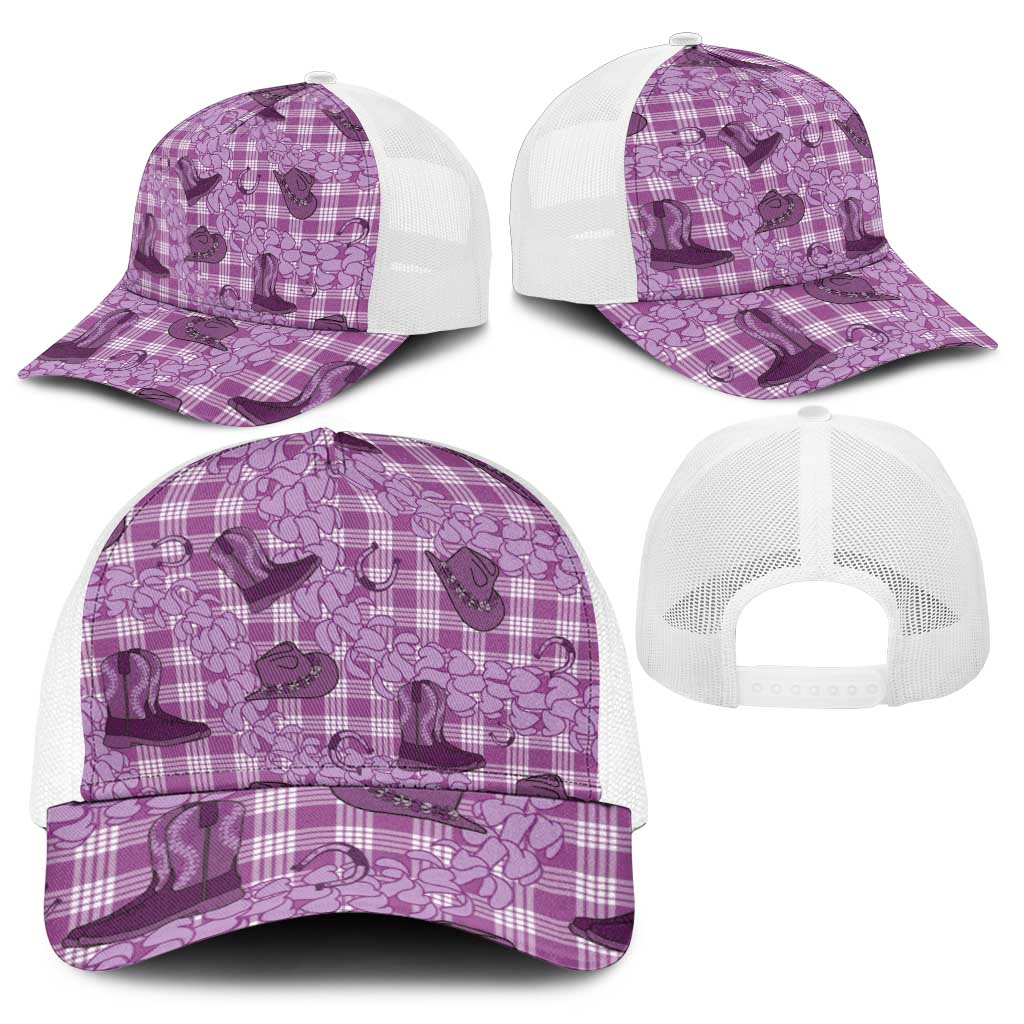 Purple Palaka Hawaii Cowboy Baseball Net Cap Puakenikeni Lei Paniolo Papale Seamless Vibes - Polynesian Pride