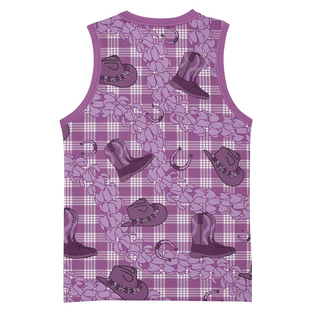 Purple Palaka Hawaii Cowboy Basketball Jersey Puakenikeni Lei Paniolo Papale Seamless Vibes - Polynesian Pride