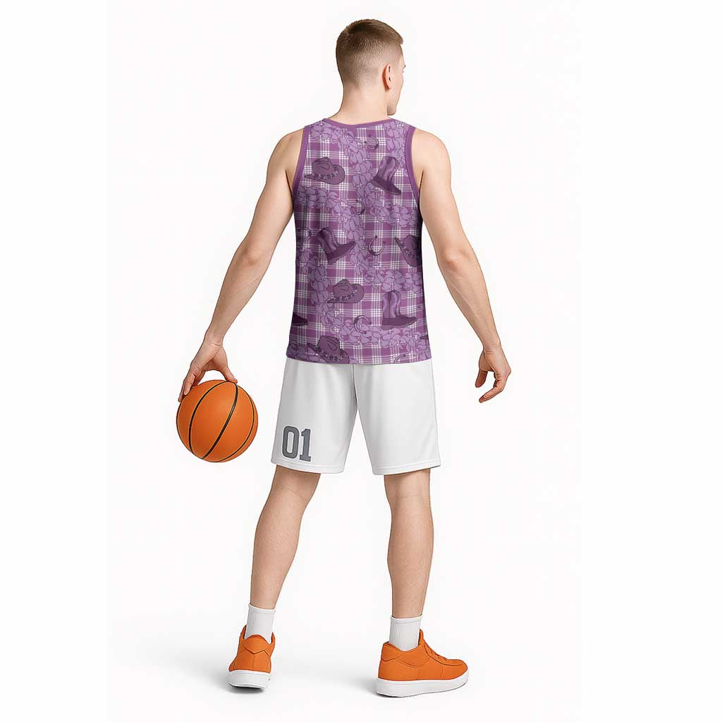 Purple Palaka Hawaii Cowboy Basketball Jersey Puakenikeni Lei Paniolo Papale Seamless Vibes - Polynesian Pride