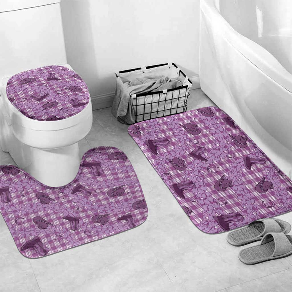 Purple Palaka Hawaii Cowboy Bathroom Set Puakenikeni Lei Paniolo Papale Seamless Vibes - Polynesian Pride