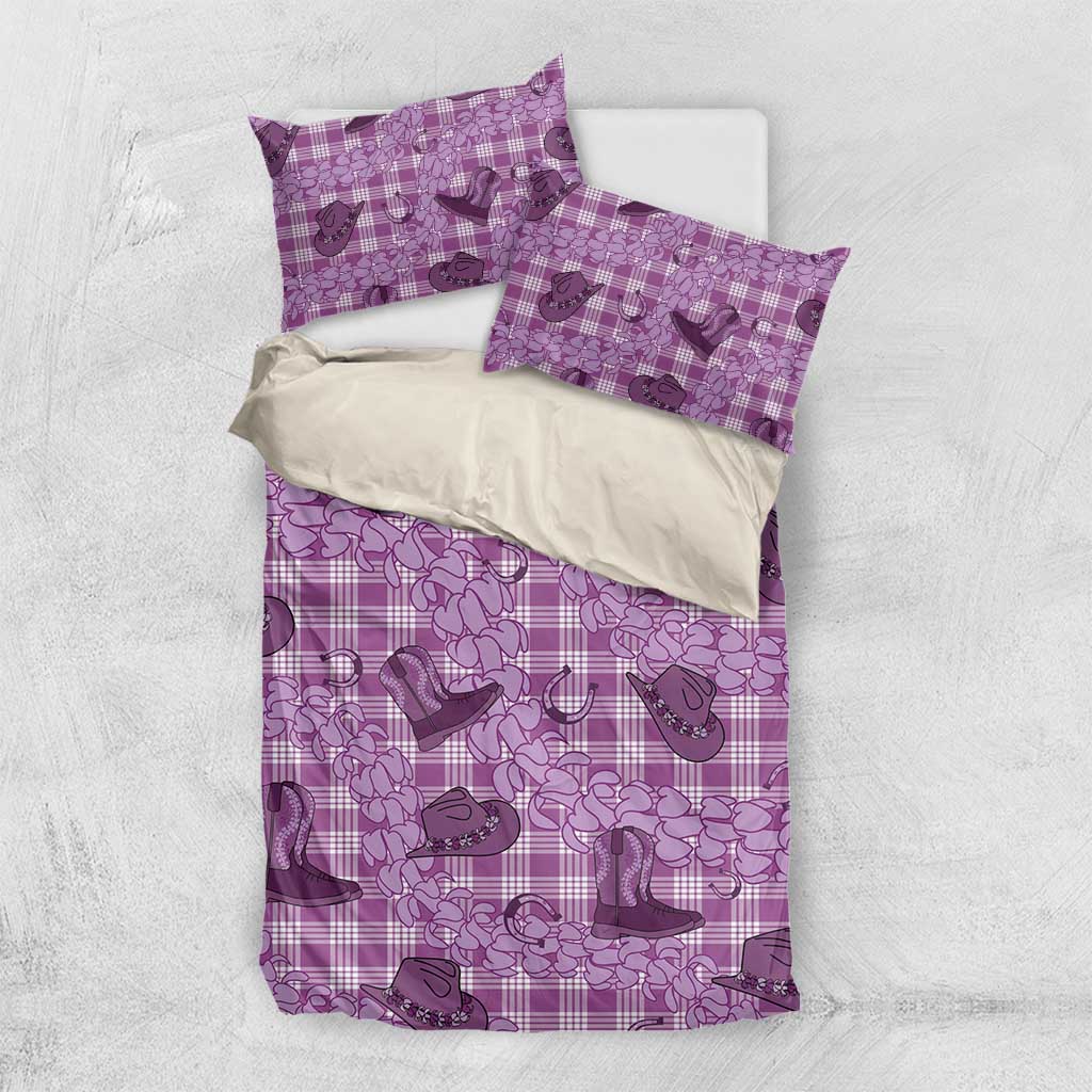 Purple Palaka Hawaii Cowboy Bedding Set Puakenikeni Lei Paniolo Papale Seamless Vibes - Polynesian Pride