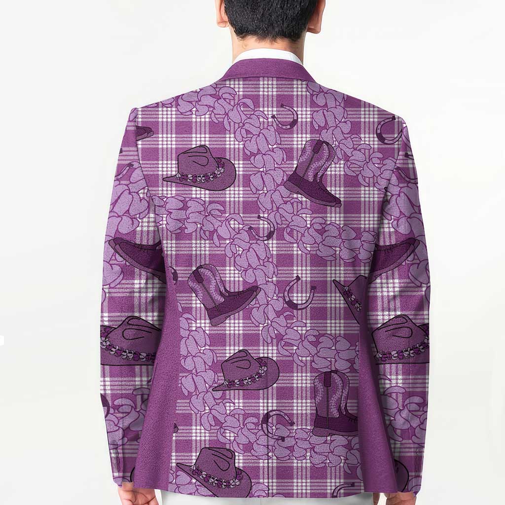 Purple Palaka Hawaii Cowboy Blazer Puakenikeni Lei Paniolo Papale Seamless Vibes - Polynesian Pride