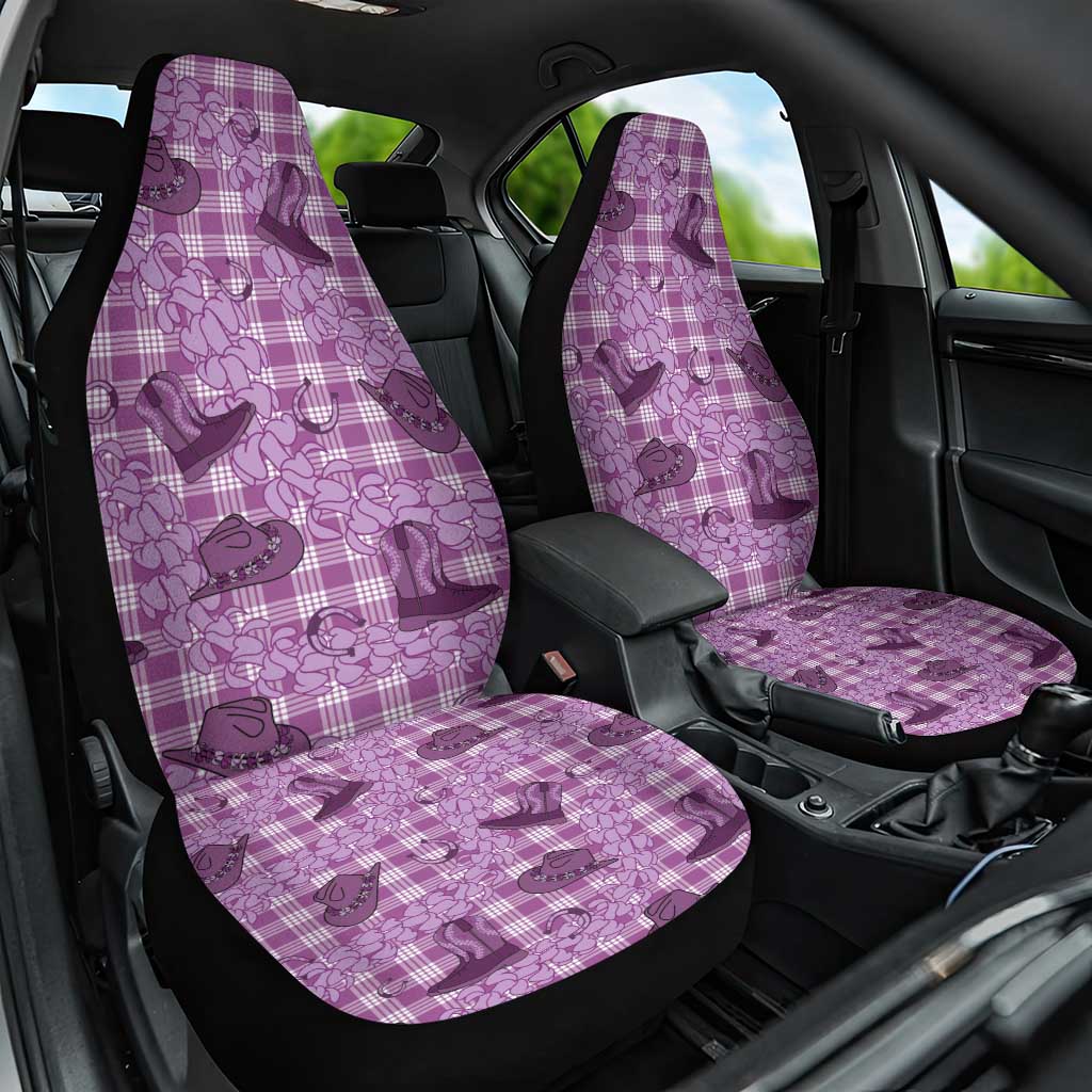 Purple Palaka Hawaii Cowboy Car Seat Cover Puakenikeni Lei Paniolo Papale Seamless Vibes - Polynesian Pride