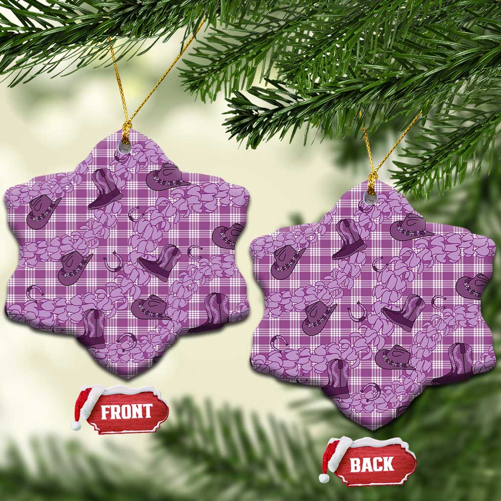 Purple Palaka Hawaii Cowboy Ceramic Ornament Puakenikeni Lei Paniolo Papale Seamless Vibes - Polynesian Pride