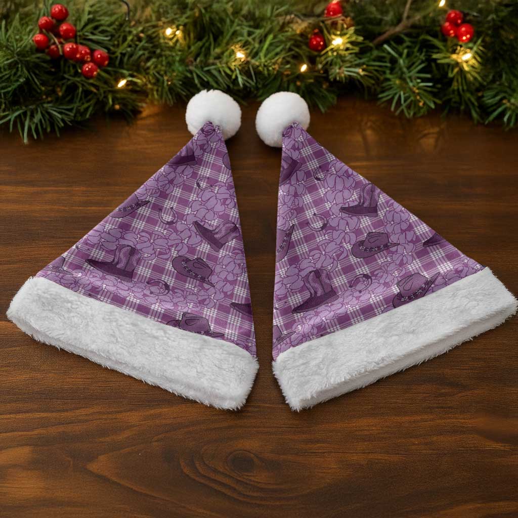 Purple Palaka Hawaii Cowboy Christmas Santa Hat Puakenikeni Lei Paniolo Papale Seamless Vibes - Polynesian Pride