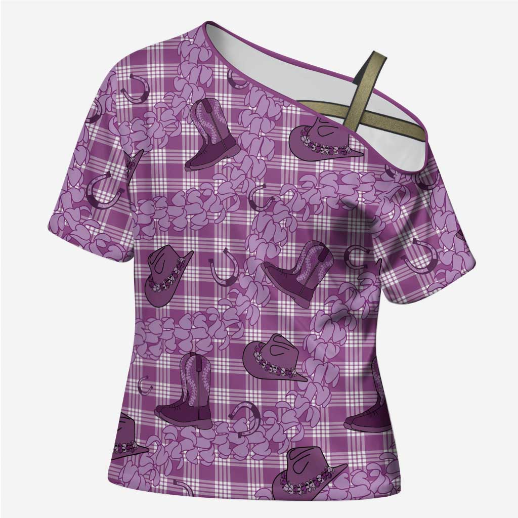 Purple Palaka Hawaii Cowboy Cross Shoulder Shirt Puakenikeni Lei Paniolo Papale Seamless Vibes - Polynesian Pride