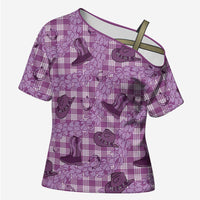 Purple Palaka Hawaii Cowboy Cross Shoulder Shirt Puakenikeni Lei Paniolo Papale Seamless Vibes - Polynesian Pride