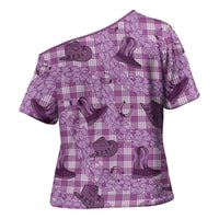 Purple Palaka Hawaii Cowboy Cross Shoulder Shirt Puakenikeni Lei Paniolo Papale Seamless Vibes - Polynesian Pride