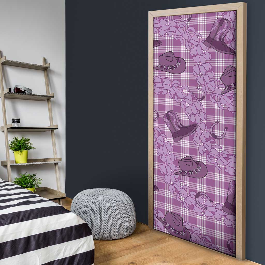 Purple Palaka Hawaii Cowboy Door Cover Puakenikeni Lei Paniolo Papale Seamless Vibes - Polynesian Pride