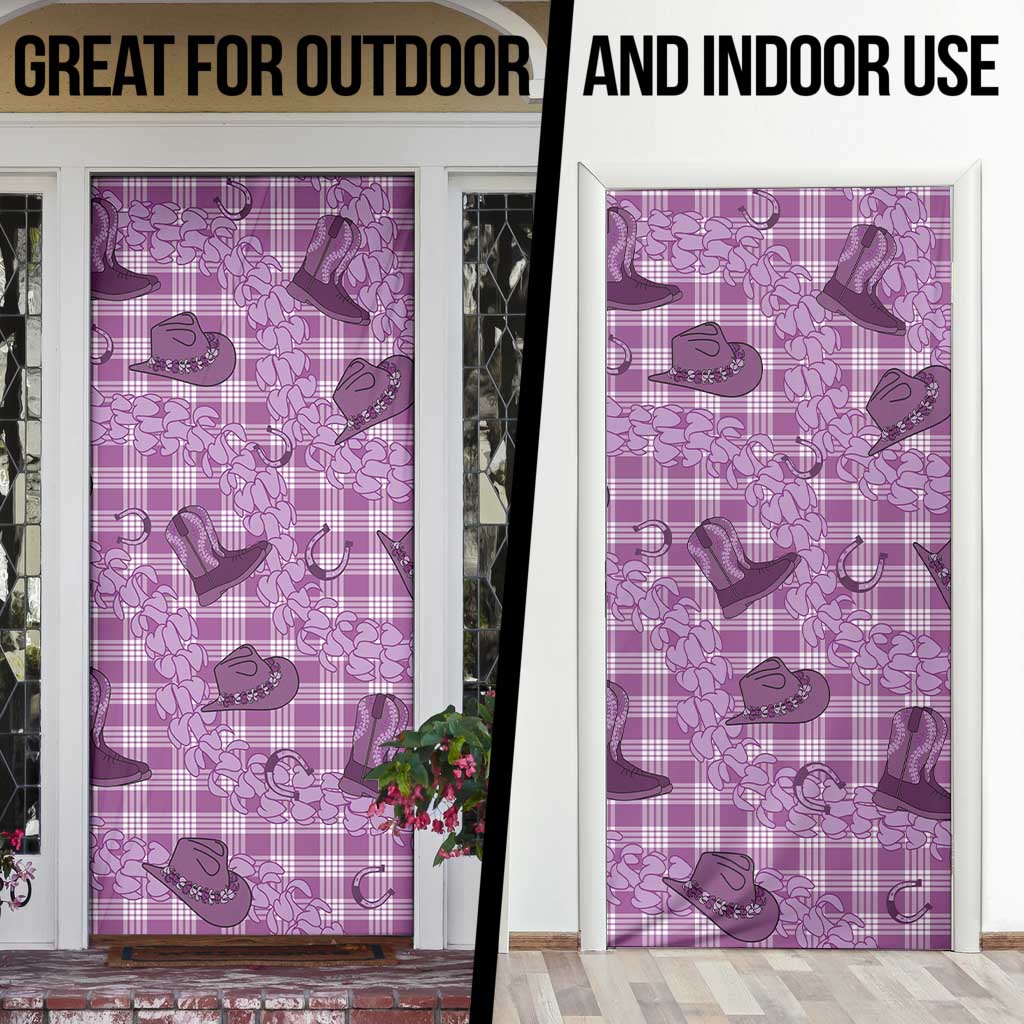 Purple Palaka Hawaii Cowboy Door Cover Puakenikeni Lei Paniolo Papale Seamless Vibes - Polynesian Pride
