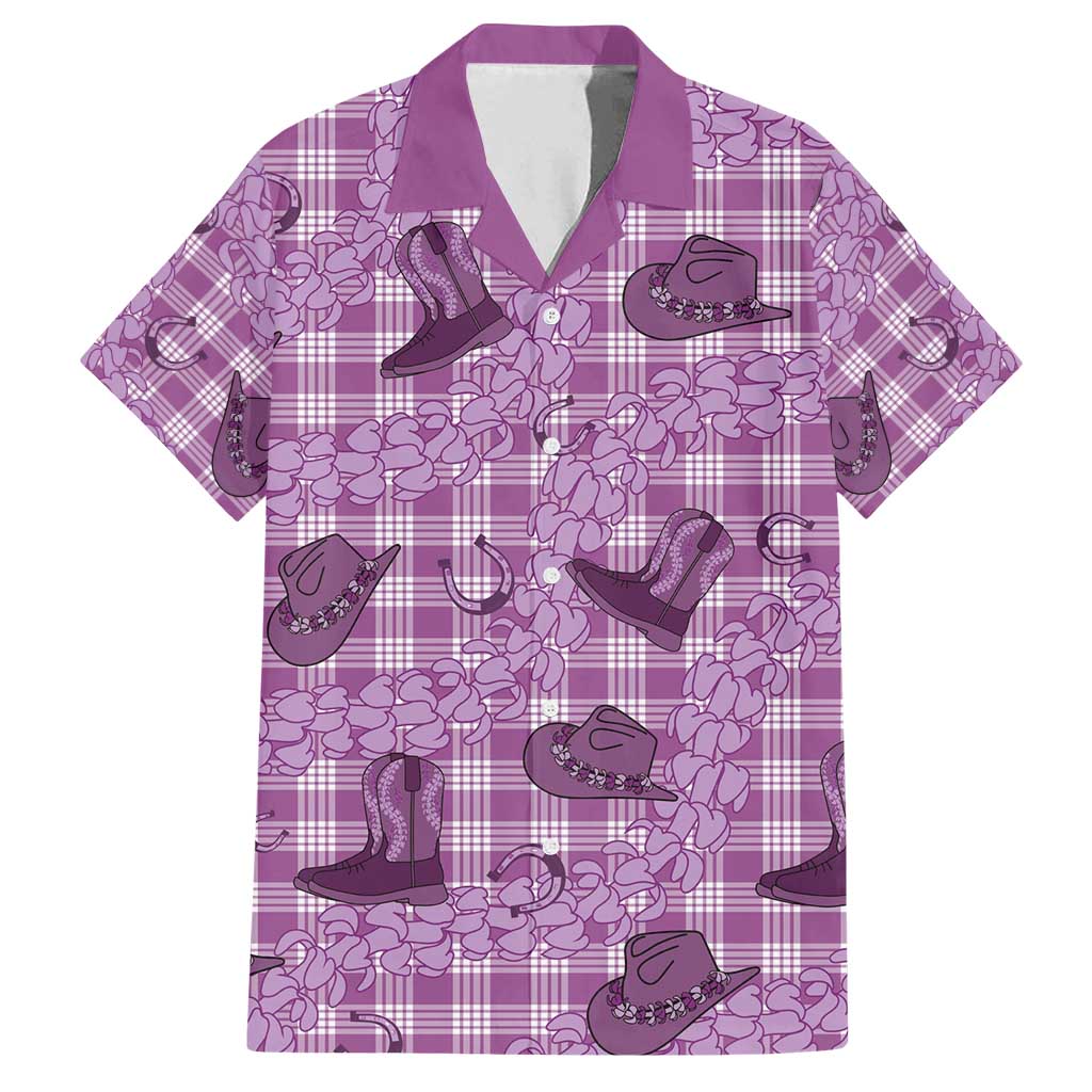 Purple Palaka Hawaii Cowboy Family Matching Long Sleeve Bodycon Dress and Hawaiian Shirt Puakenikeni Lei Paniolo Papale Seamless Vibes LT14 Dad's Shirt - Short Sleeve Purple - Polynesian Pride