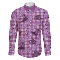 Purple Palaka Hawaii Cowboy Family Matching Long Sleeve Bodycon Dress and Hawaiian Shirt Puakenikeni Lei Paniolo Papale Seamless Vibes LT14 Dad's Shirt - Long Sleeve Purple - Polynesian Pride