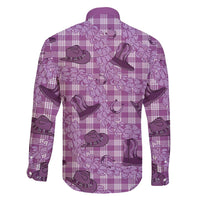 Purple Palaka Hawaii Cowboy Family Matching Long Sleeve Bodycon Dress and Hawaiian Shirt Puakenikeni Lei Paniolo Papale Seamless Vibes LT14 - Polynesian Pride