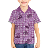 Purple Palaka Hawaii Cowboy Family Matching Long Sleeve Bodycon Dress and Hawaiian Shirt Puakenikeni Lei Paniolo Papale Seamless Vibes LT14 Son's Shirt Purple - Polynesian Pride