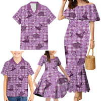 Purple Palaka Hawaii Cowboy Family Matching Mermaid Dress and Hawaiian Shirt Puakenikeni Lei Paniolo Papale Seamless Vibes LT14 - Polynesian Pride